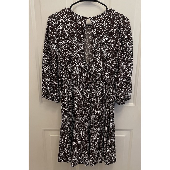 Loft Brown White Dotted Cinch Waist Flare Dress‎ Size XS - Picture 3 of 7